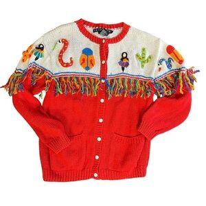 I.B Diffusion Vintage Colorful Fringe Cardigan Sweater